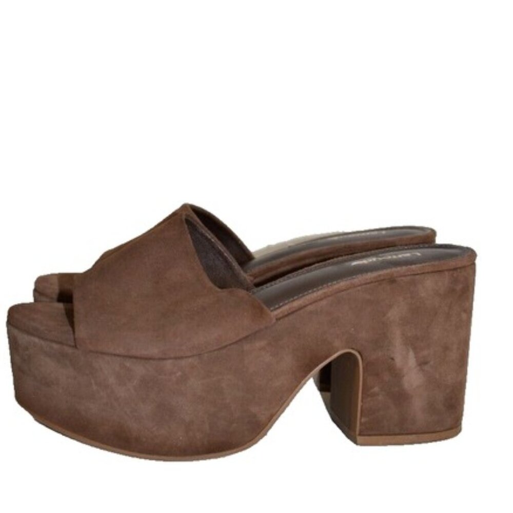 $350 Larroude Miso Platform Slide Sandal SUEDE Brown FUNKY MULE 8.5 (DB14)
